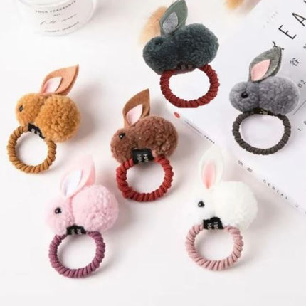 Cartoon Rabbit Hair Tie – Soft Nylon & Polyester Hair Band with Hair Ball Accent