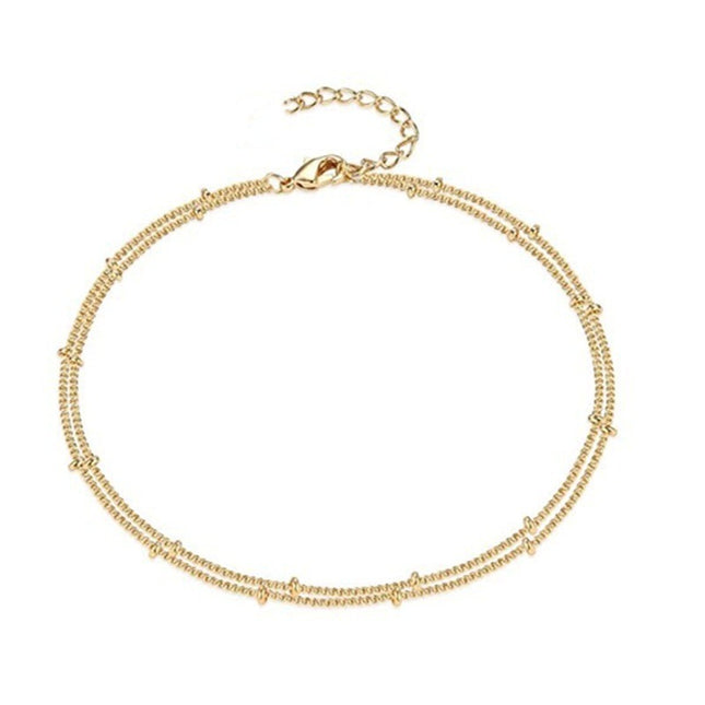 Bohemian Beach Style Double-Layer Clip Ball Anklet – Simple & Stylish Foot Chain