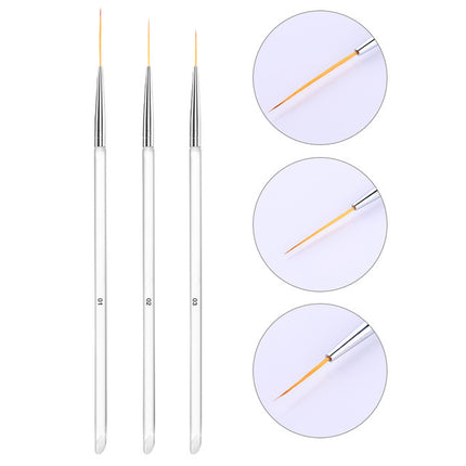 3 Pcs Nail Art Gel Drawing Brush Set – Detailing Tools for Gel Nail Polish