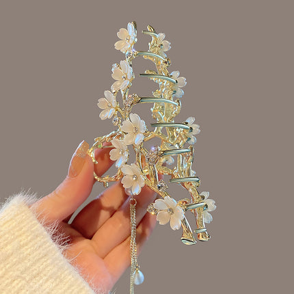 Bell Orchid Tassel Grip Hair Clip with Diamond Inlay
