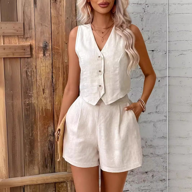 Apricot Linen Sleeveless Summer Set