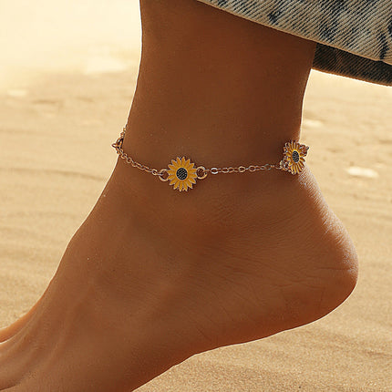 Retro Alloy Sunflower Anklet – Geometric Gift for Women