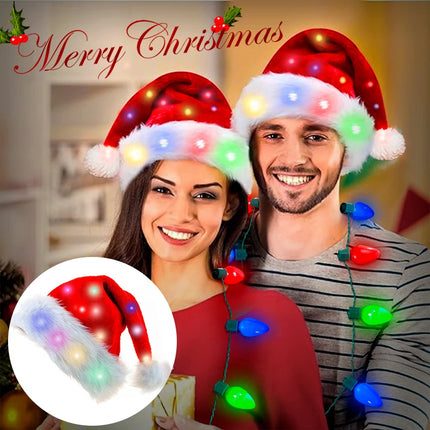 LED Light-Up Plush Santa Hat – 20 LED Twinkling Christmas Hat with Soft Spandex Fabric
