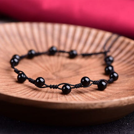 Hand-Woven Natural Obsidian Anklet – Simple Protective Hope Jewelry