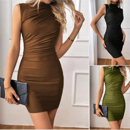 Women’s Solid Color Sleeveless Bodycon Hip Skirt Dress – Polyester