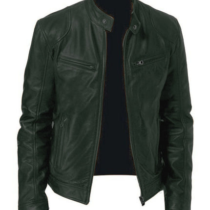 Men’s PU Leather Sports Jacket – Loose Fit Zipper Outerwear