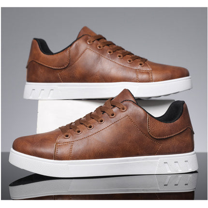 men’s Casual Low-Top Flat Shoes – Solid Color PU Leather Wear-Resistant Sneakers