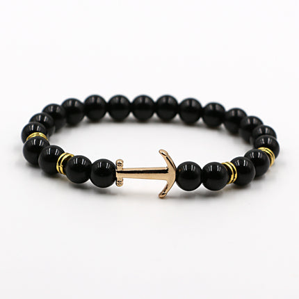 Unisex Natural Stone Boat Anchor Bracelet with Rhinestones
