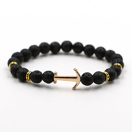 Unisex Natural Stone Boat Anchor Bracelet with Rhinestones