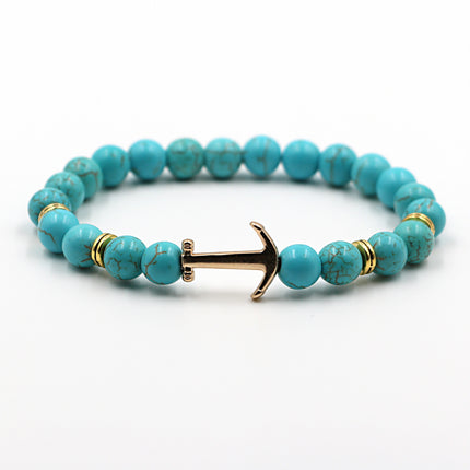Unisex Natural Stone Boat Anchor Bracelet with Rhinestones