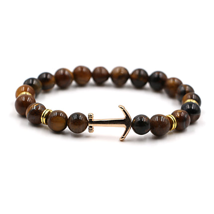 Unisex Natural Stone Boat Anchor Bracelet with Rhinestones