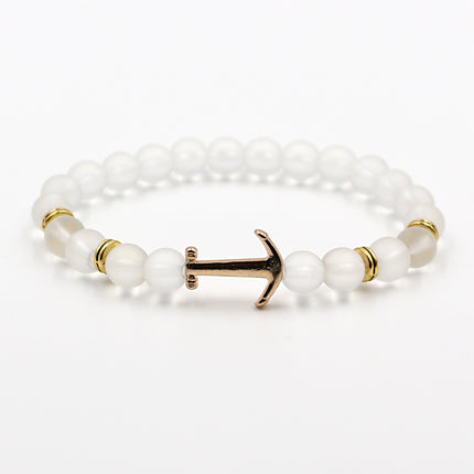 Unisex Natural Stone Boat Anchor Bracelet with Rhinestones