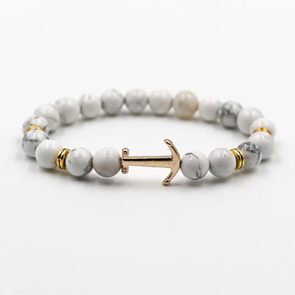 Unisex Natural Stone Boat Anchor Bracelet with Rhinestones