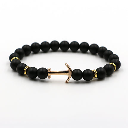 Unisex Natural Stone Boat Anchor Bracelet with Rhinestones