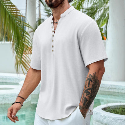 Men’s Summer Viscose Solid Color Short Sleeve Pullover