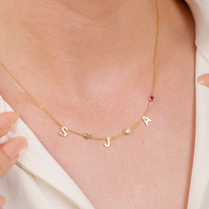 14K Gold Initial Birthstone Stainless Steel Necklace