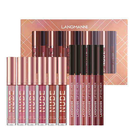 Matte Lipstick & Lip Liner 12-Piece Set – Waterproof, Long-Lasting Lip Makeup Collection