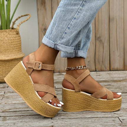 Buckle Suede Fish Mouth Sandals with 7cm and 9cm Heels