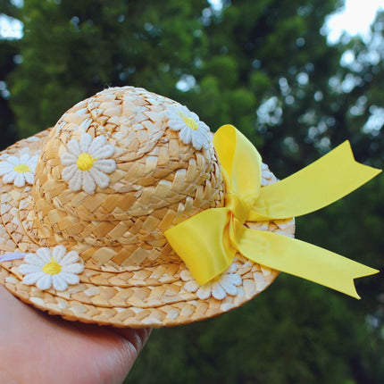 Princess Fairy Flower Embroidery Dress with Hand-Woven Straw Hat for Cats and Dogs