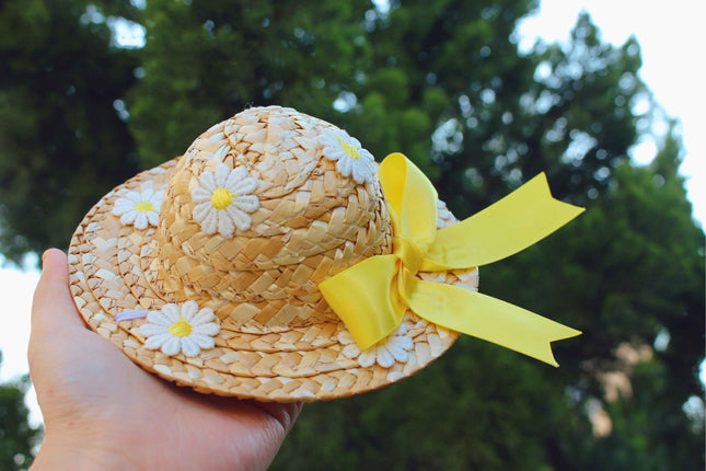Princess Fairy Flower Embroidery Dress with Hand-Woven Straw Hat for Cats and Dogs