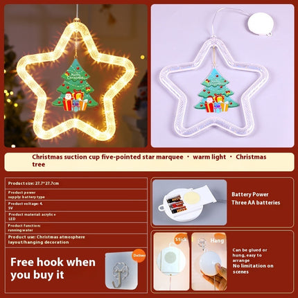 LED Five-Pointed Star Christmas Pendant Light – Battery Powered Window Hanging Decoration