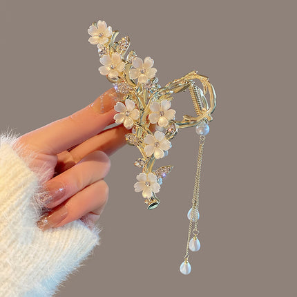 Bell Orchid Tassel Grip Hair Clip with Diamond Inlay