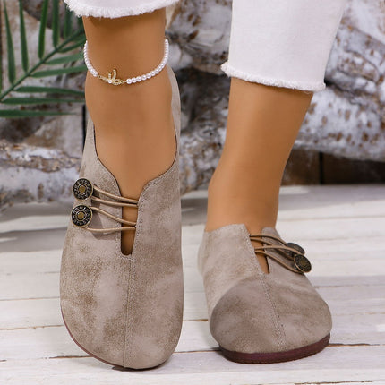 Women’s Casual Low-Top Flat Shoes – PU Leather Shallow Mouth Comfort Flats
