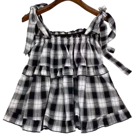 Women's Pleated Bow Lace-Up Sling Dress Top