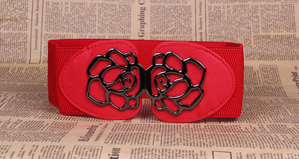 Floral Buckle PU Leather Wide Belt