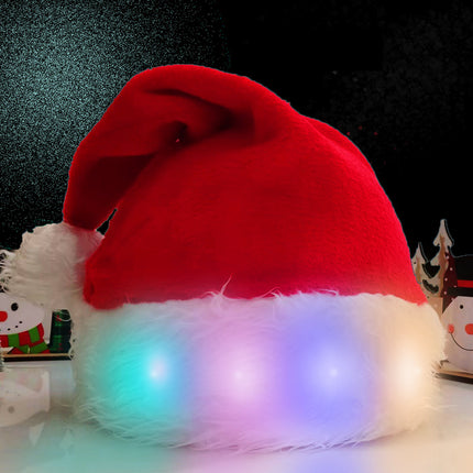 LED Light-Up Plush Santa Hat – 20 LED Twinkling Christmas Hat with Soft Spandex Fabric