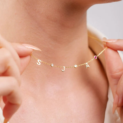 14K Gold Initial Birthstone Stainless Steel Necklace