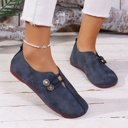 Women’s Casual Low-Top Flat Shoes – PU Leather Shallow Mouth Comfort Flats