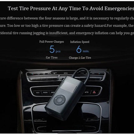 Portable Electric Air Pump – Rechargeable 2000mAh Tire Inflator with Digital Pressure Sensor (150 PSI)