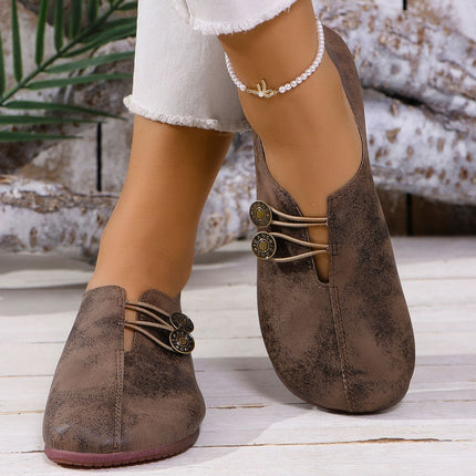 Women’s Casual Low-Top Flat Shoes – PU Leather Shallow Mouth Comfort Flats