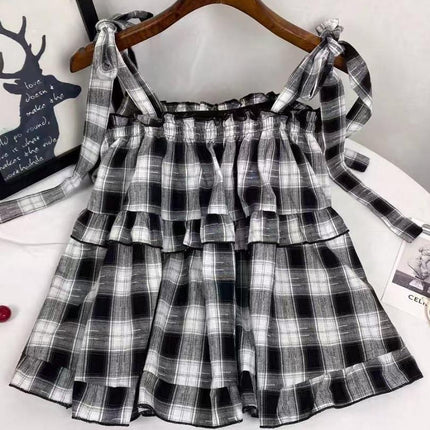 Women's Pleated Bow Lace-Up Sling Dress Top