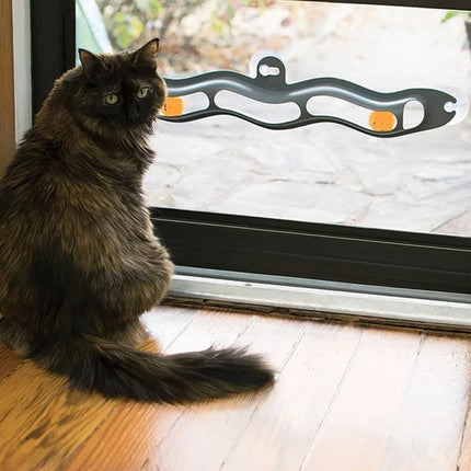 Windowsill Cat Track Ball Toy – Interactive Plastic Cat Climbing Frame with Rolling Ball