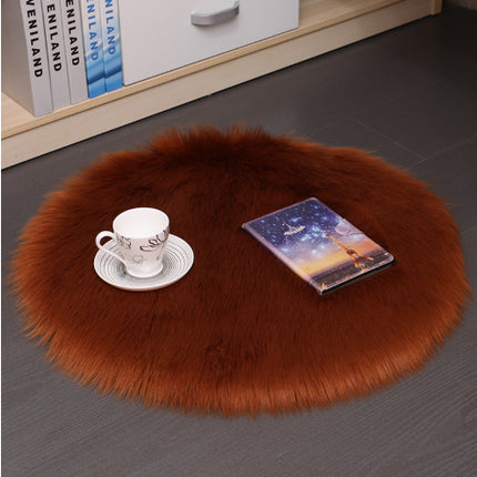 Round Plush Carpet Floor Mat – Soft Fluffy Wool-Style Rug for Bedroom & Living Room