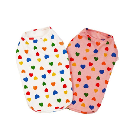Peach Print Cotton Pet Vest – Soft Leisure Style Dog Clothing (White & Pink Variants)