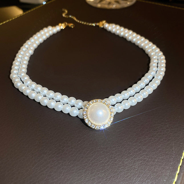 Double Layer White Imitation Pearl Necklace