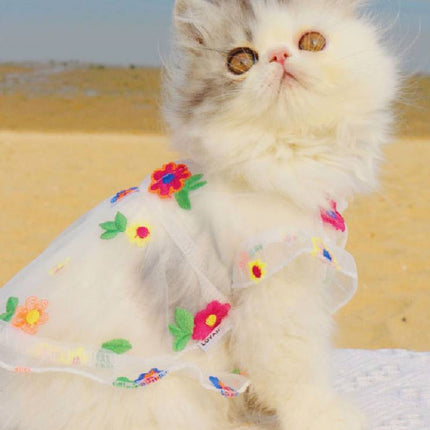 Princess Fairy Flower Embroidery Dress with Hand-Woven Straw Hat for Cats and Dogs