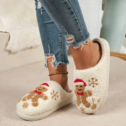 Christmas Snowflake Gingerbread Slippers – Plush Winter Indoor Non-Slip House Shoes (Unisex)
