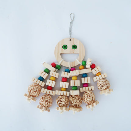 Cartoon Wooden Parrot Bite Toy – Molar Building Blocks with Beads for Birds