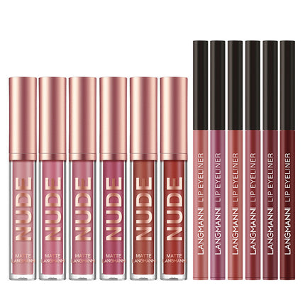 Matte Lipstick & Lip Liner 12-Piece Set – Waterproof, Long-Lasting Lip Makeup Collection