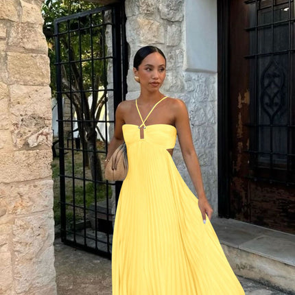 Women’s High-Waist Tube Top Maxi Dress – Solid Color Large Swing Long Dress