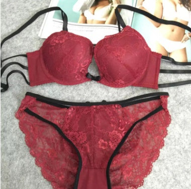 Lace Push-Up Bra & Brief Set – Half Cup with Underwire Support