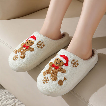Christmas Snowflake Gingerbread Slippers – Plush Winter Indoor Non-Slip House Shoes (Unisex)