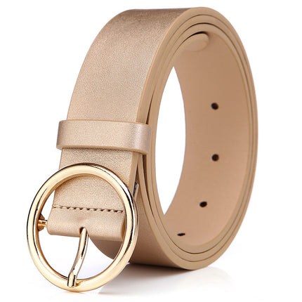 Women’s Round Pin Buckle PU Leather Belt – Korean Style Fashion Waist Belt
