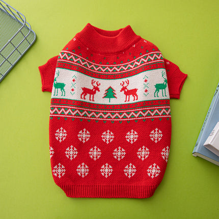 Christmas Dog Sweater – Knitted Wool Pet Sweater with Elk & Christmas Tree Design