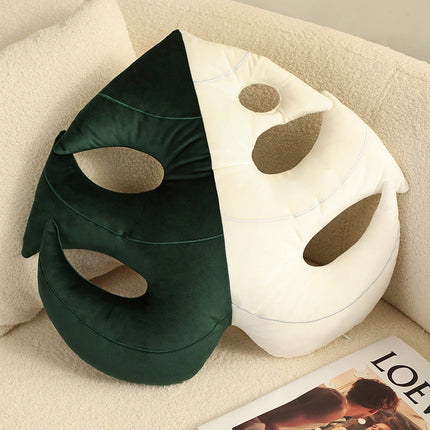Green Plant Plush Cushion – Embroidered Monstera & Philodendron Decorative Pillow