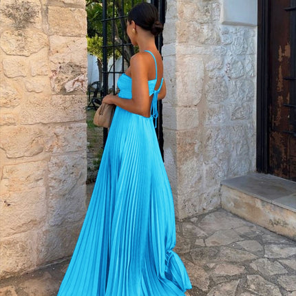 Women’s High-Waist Tube Top Maxi Dress – Solid Color Large Swing Long Dress